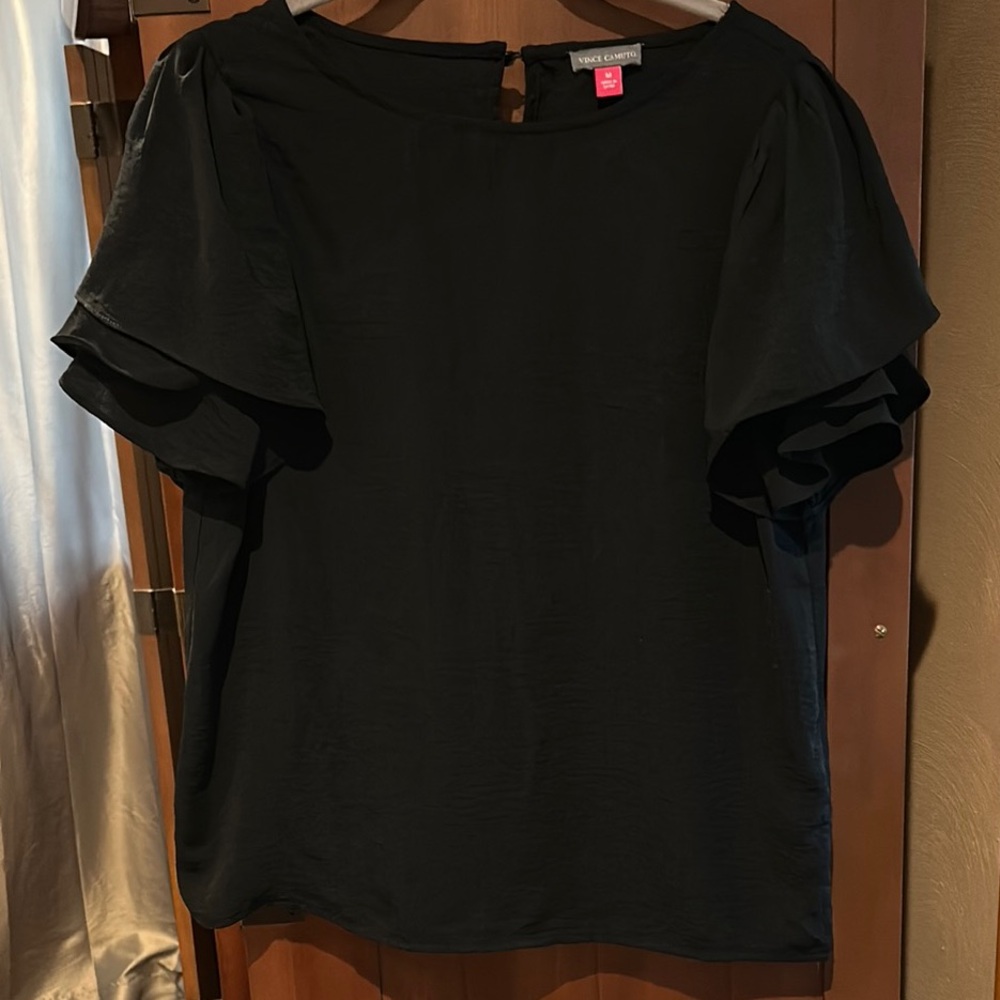 Vince Camuto Black Layered Sleeve Blouse